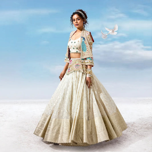 Custom Cream Bridal lehenga with Jacket