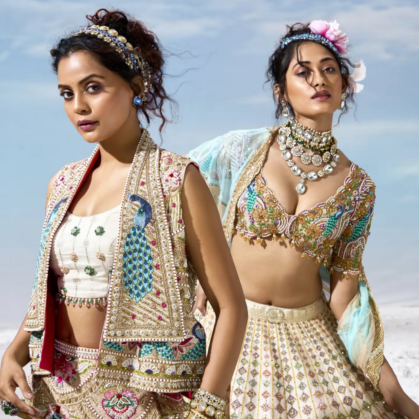 Custom Cream Bridal lehenga with Jacket