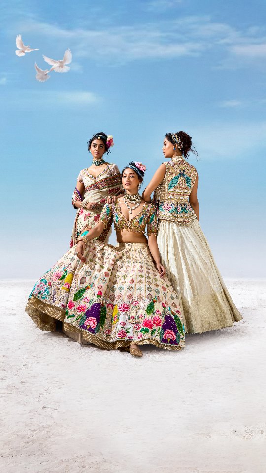 Custom Cream Bridal lehenga with Jacket