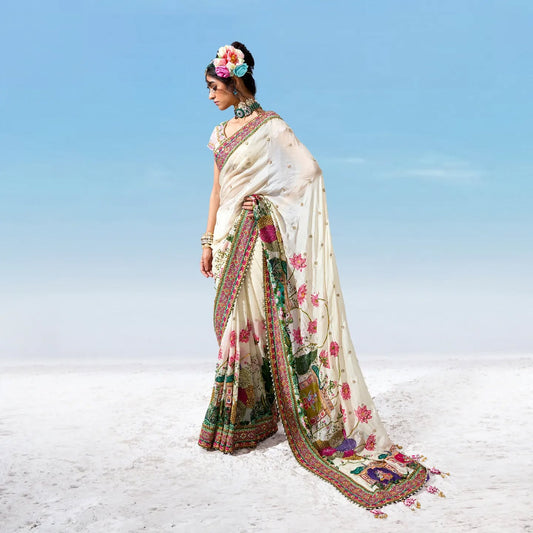 Custom Cream Heavy Bridal Saree