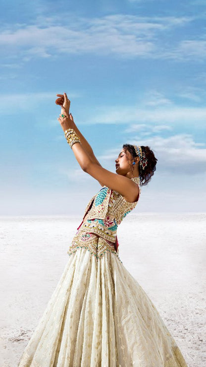 Custom Cream Bridal lehenga with Jacket