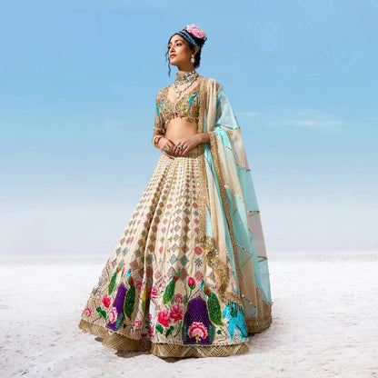 Custom Cream Peacock motif lehenga