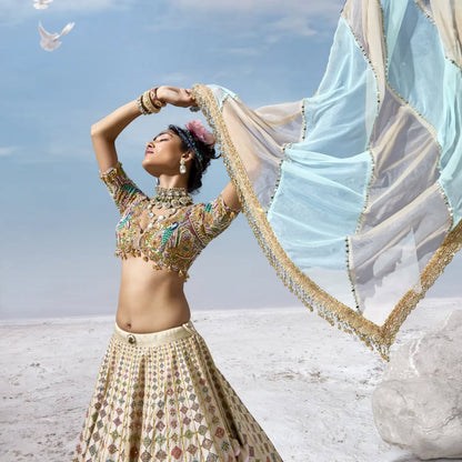 Custom Cream Peacock motif lehenga