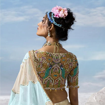 Custom Cream Peacock motif lehenga