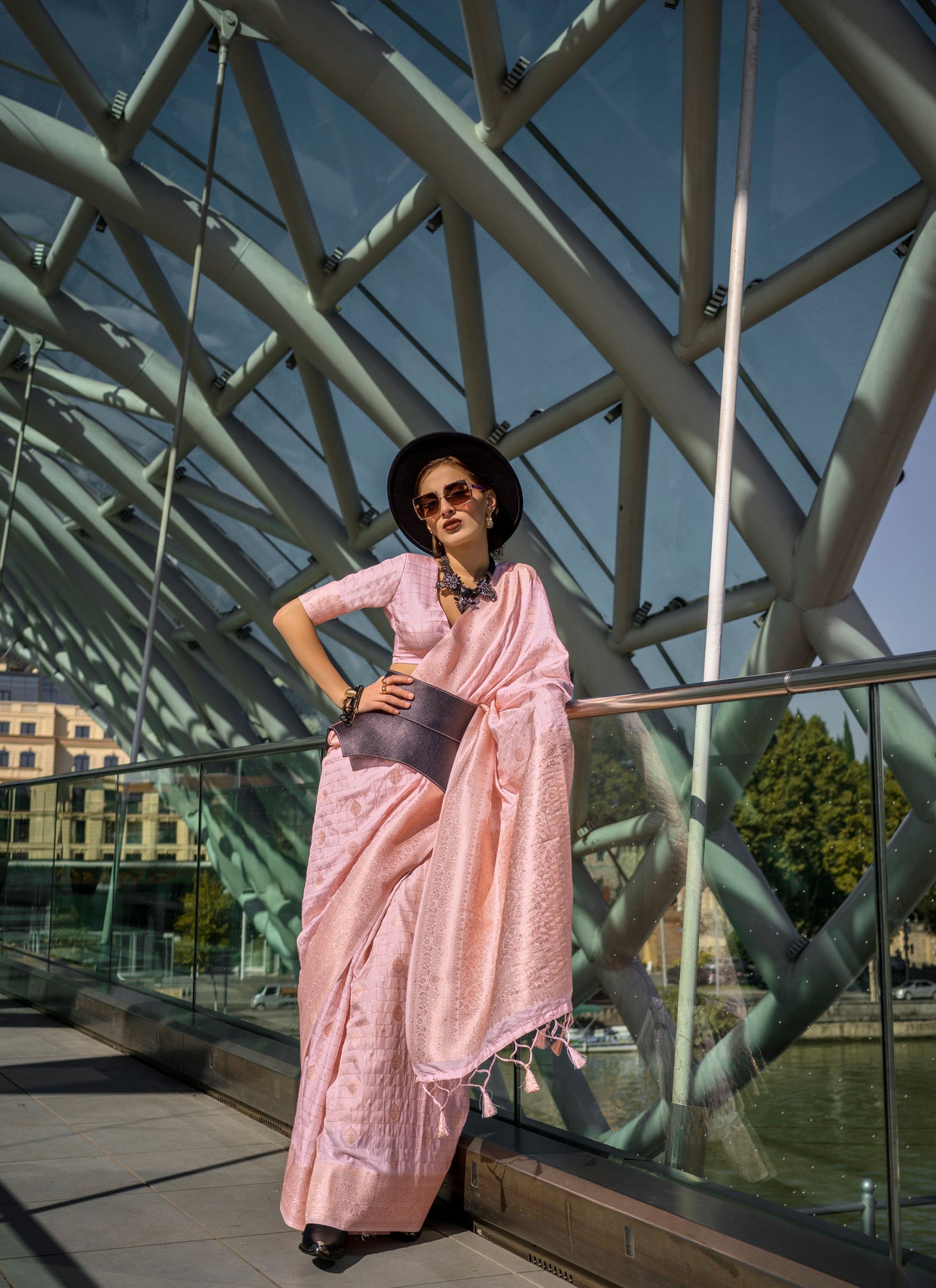 Light Peach Kakuna Katan Silk Handloom Saree