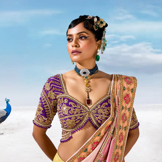 Custom Cream and Purple Bridal Saree