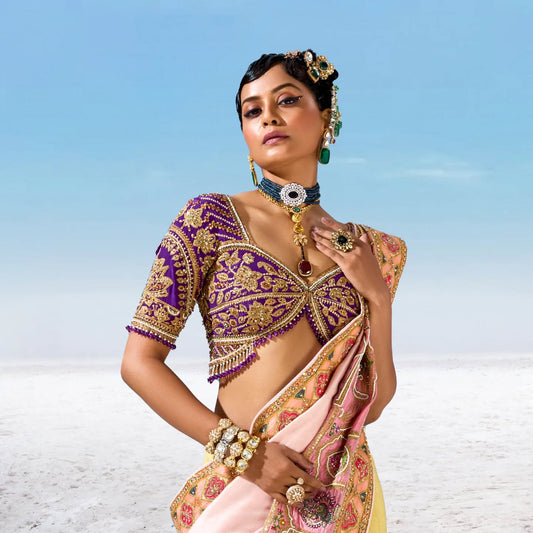 Custom Cream and Purple Bridal Saree