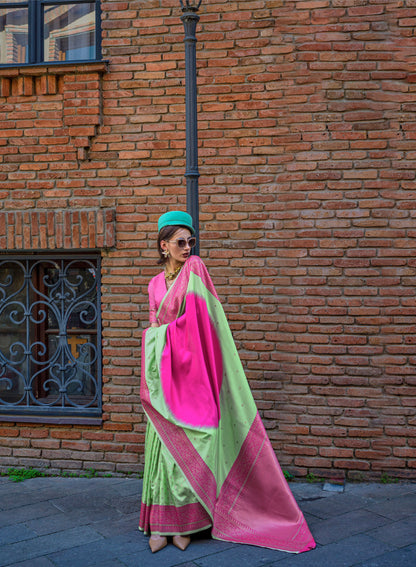 Mint Pink Koche Soft Silk Handloom Saree