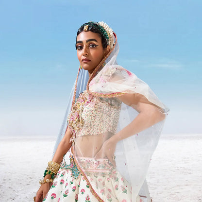 Custom Regal White Peacock Motif Bride Lehenga