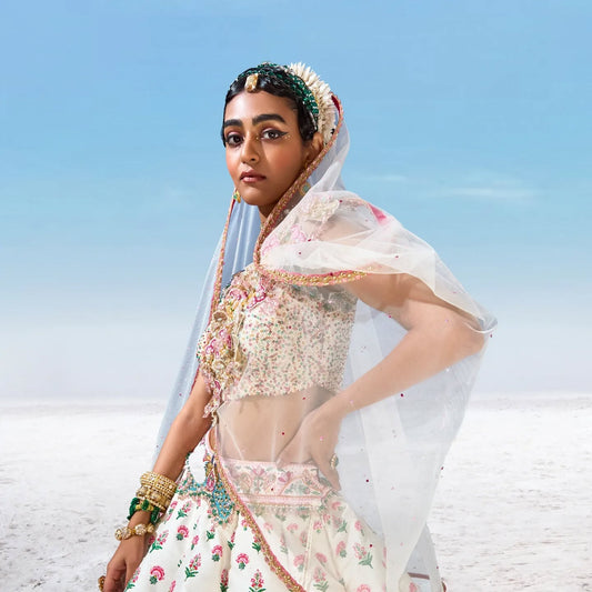 Custom Regal White Peacock Motif Bride Lehenga