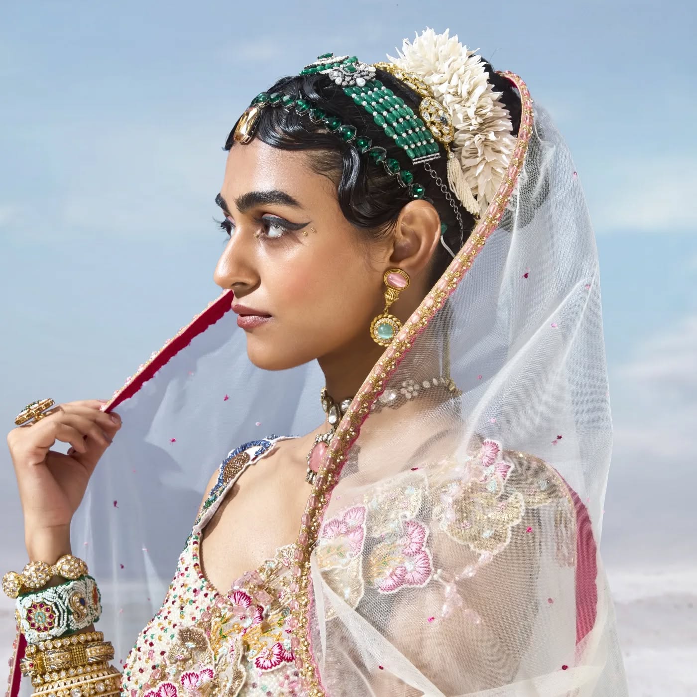 Custom Regal White Peacock Motif Bride Lehenga