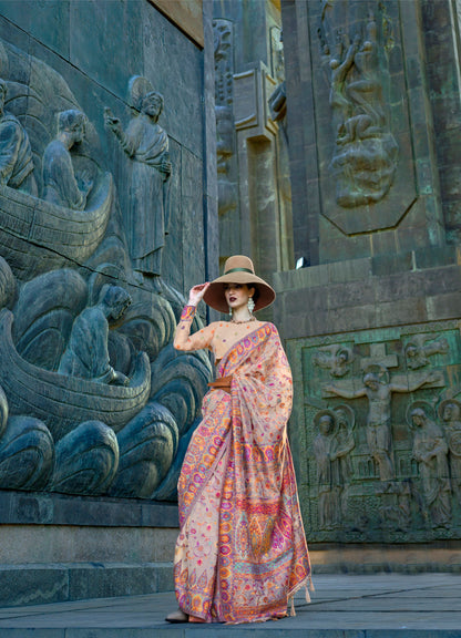 Cream Kashneer Organza Kashmiri Handloom Silk Saree