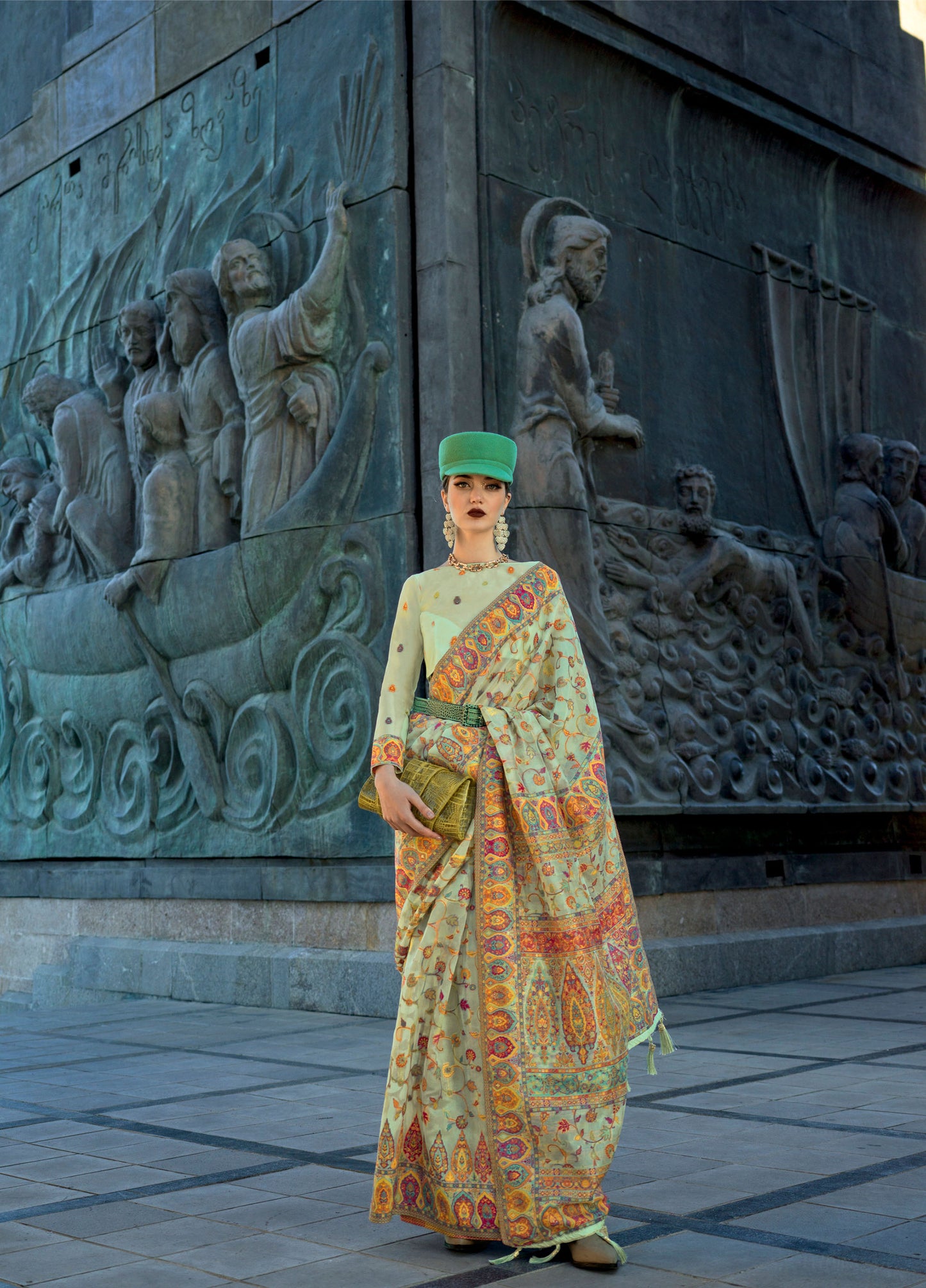 Mint Green Kashneer Organza Kashmiri Handloom Silk Saree