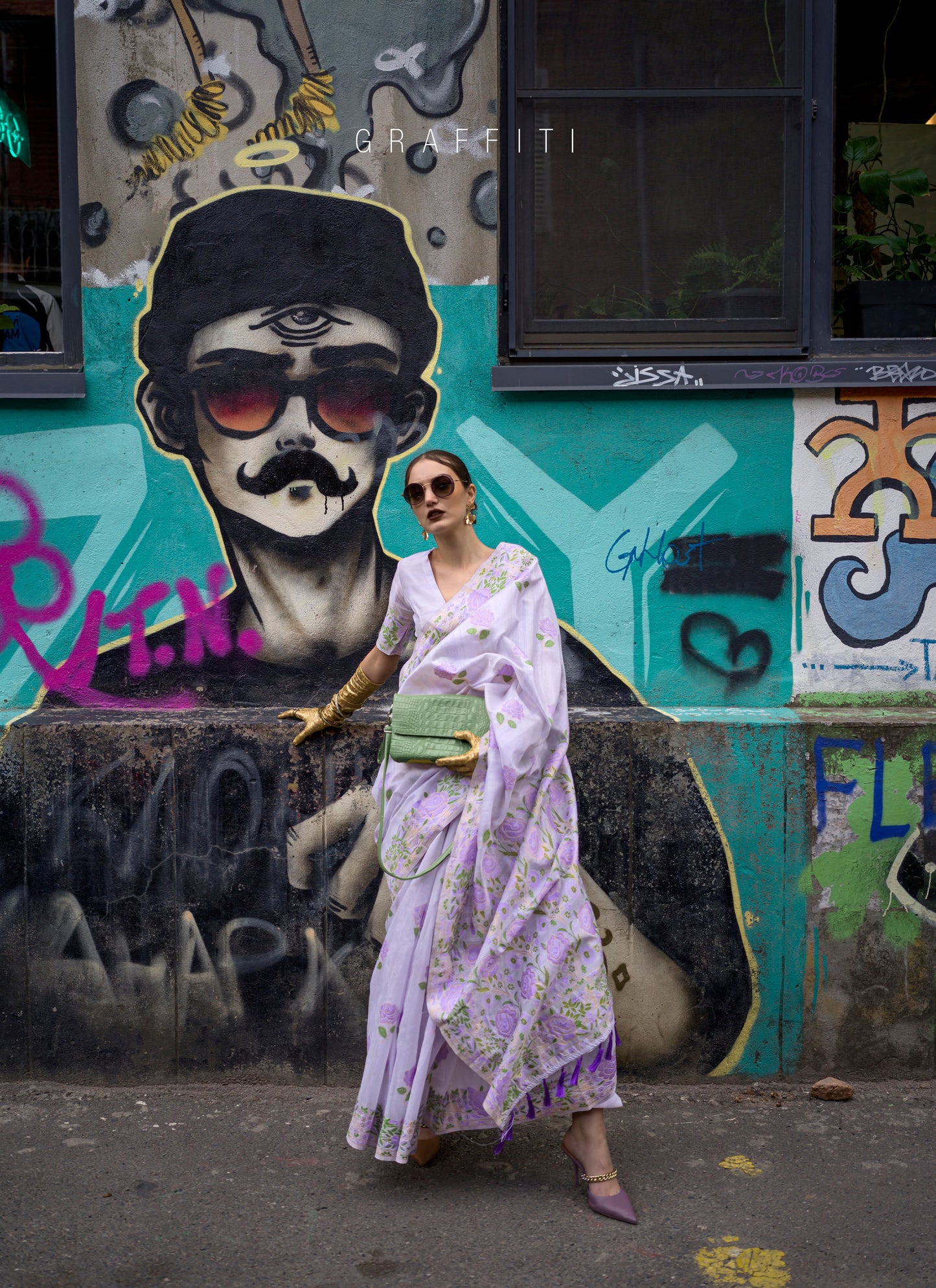 Lavender Krafitti Parsi weave handloom Silk Saree