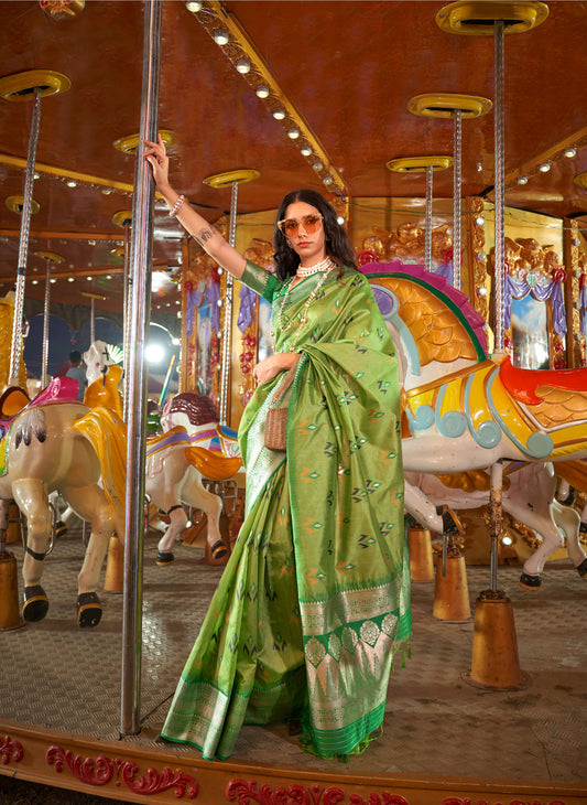 Green Kaitra Handloom Silk Saree