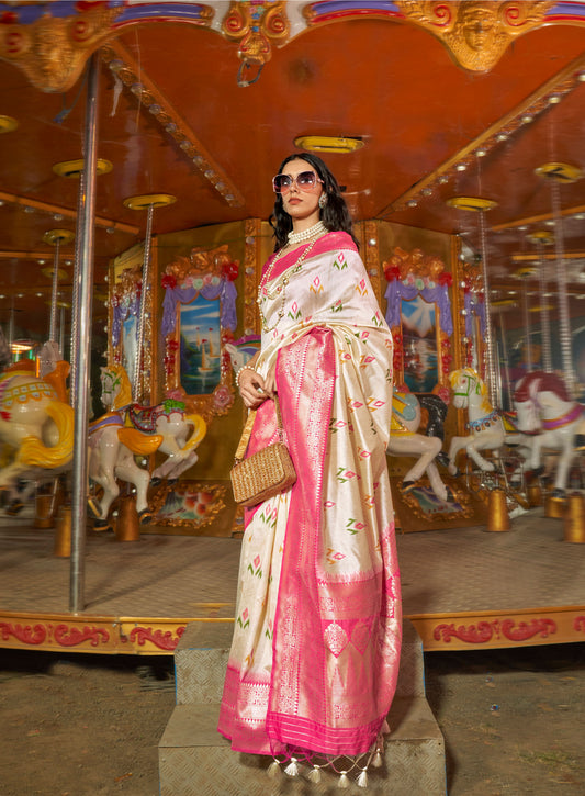 Cream Kaitra Handloom Silk Saree