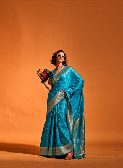 Royal Blue Karnaal Pure Satin Handloom Silk Saree