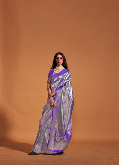 Violet Kanjeepuram Silk Handwoven Mohi Saree