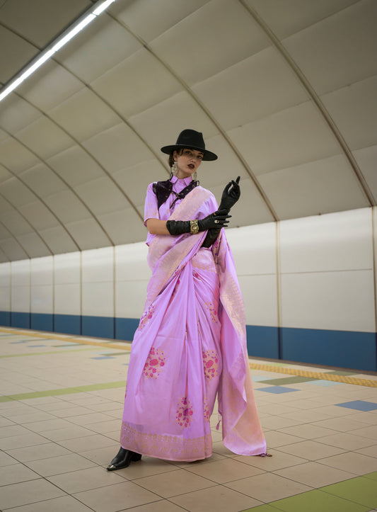 Lavender Kytoto Habutai Silk Handloom Saree