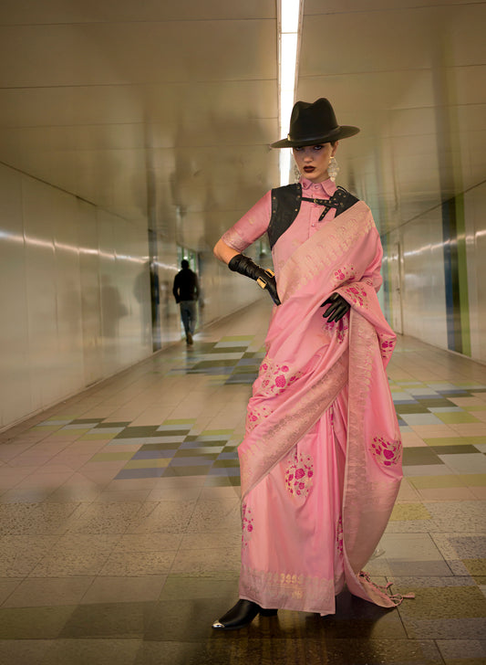 Pink Kytoto Habutai Silk Handloom Saree