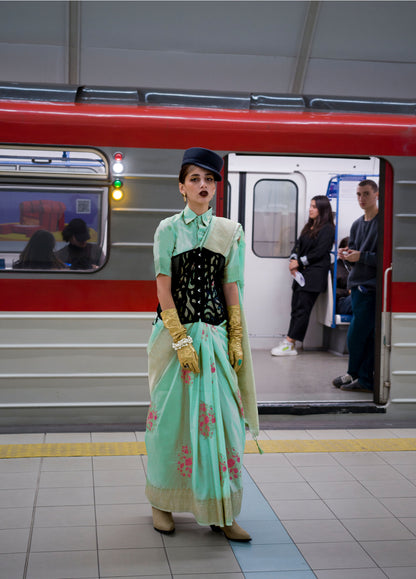 Green Kyoto Habutai Silk Handloom Saree