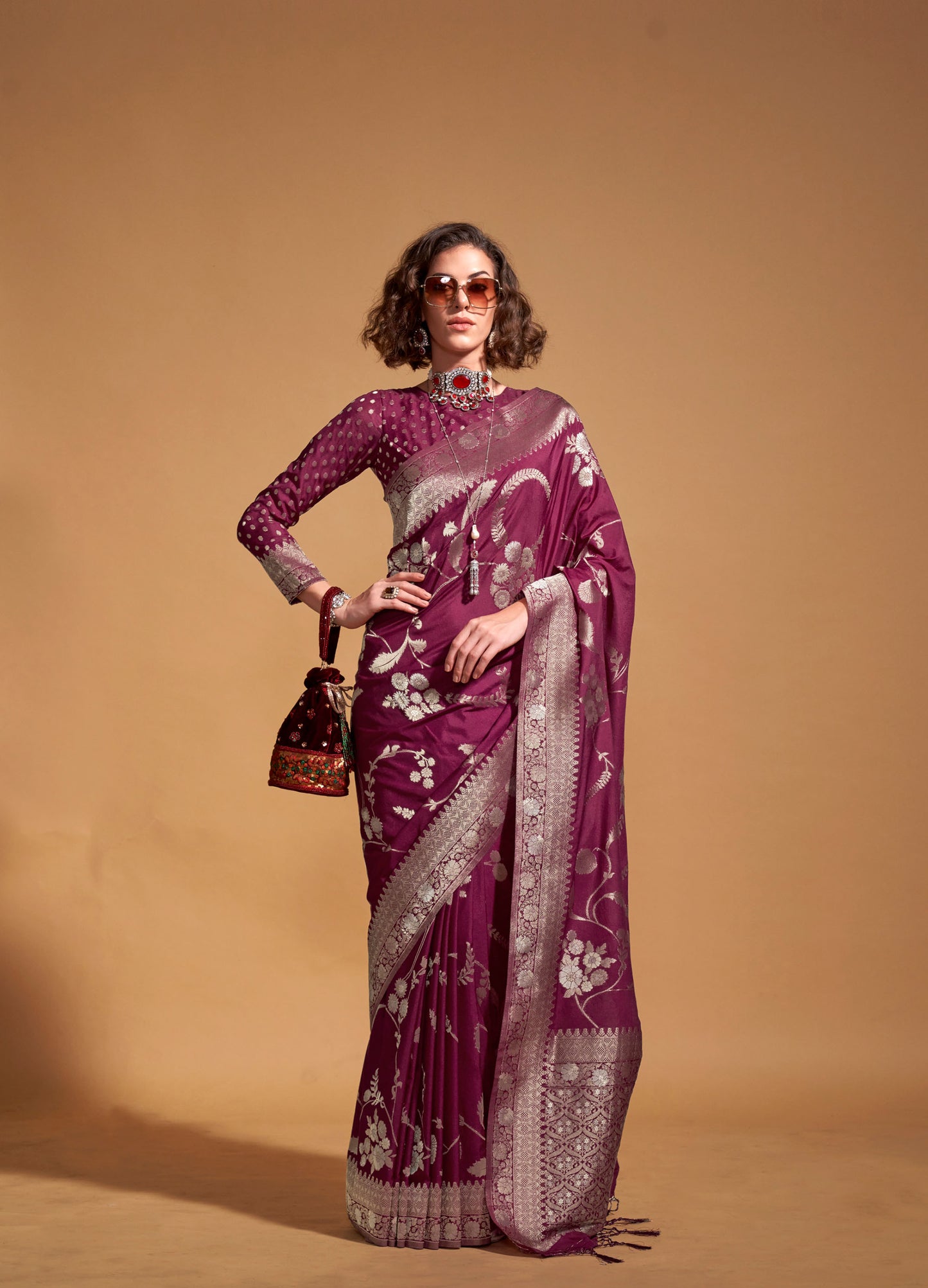 Maroon Kocktail Georgette Handloom Saree