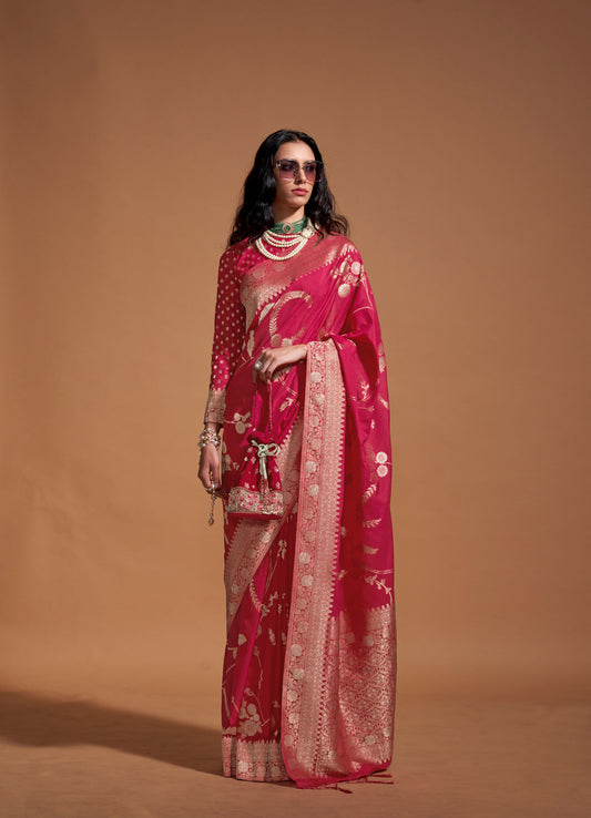 Red Kocktail Georgette Handloom Saree