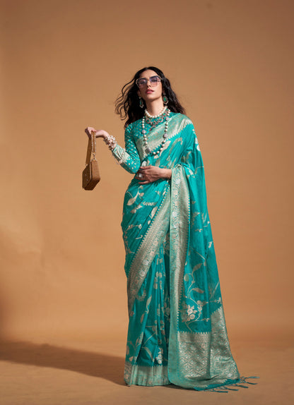 Turquoise Kocktail Georgette Handloom Saree