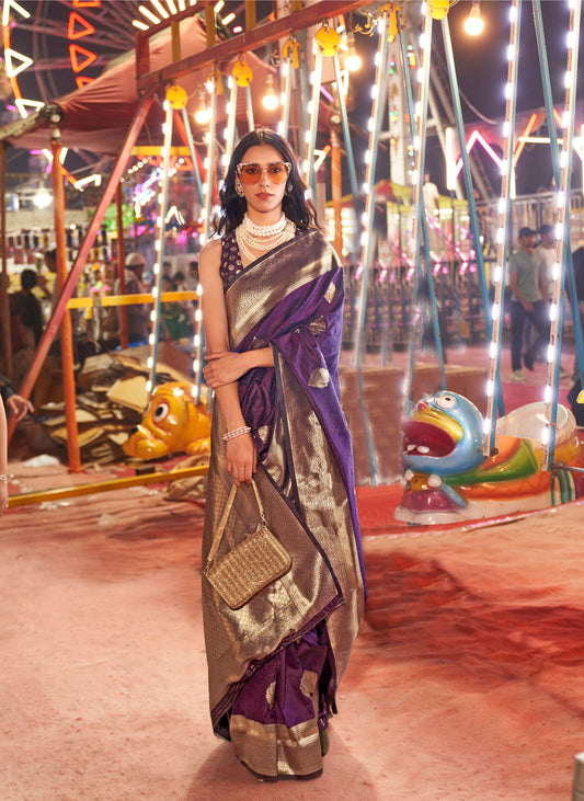 Dark Purple Karnival Handloom Silk Saree
