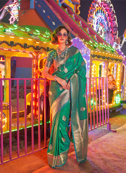 Forest Green Karnival Handloom Silk Saree