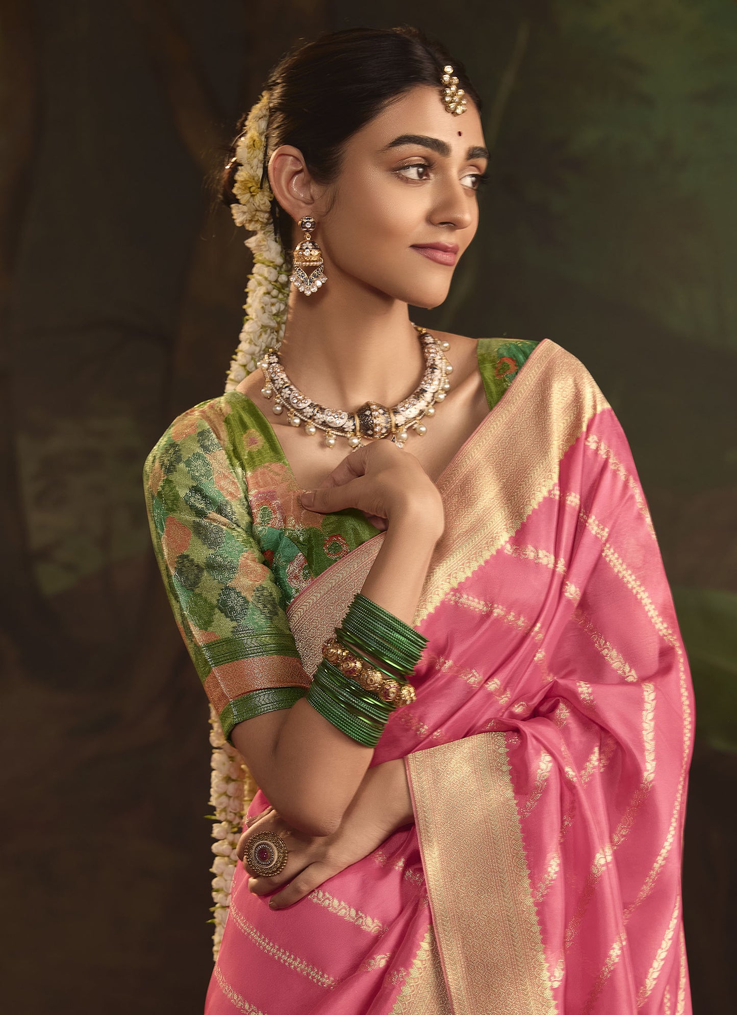 Light Pink Crepe Dola Silk Weaving Sinduri Raas Saree