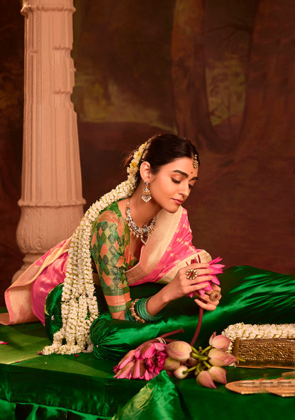 Light Pink Crepe Dola Silk Weaving Sinduri Raas Saree