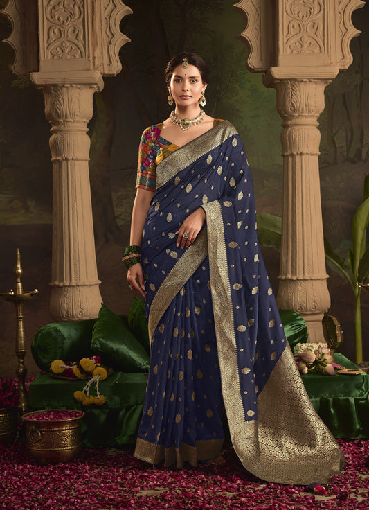 navy Blue Crepe Dola Silk Weaving Sinduri Raas Saree