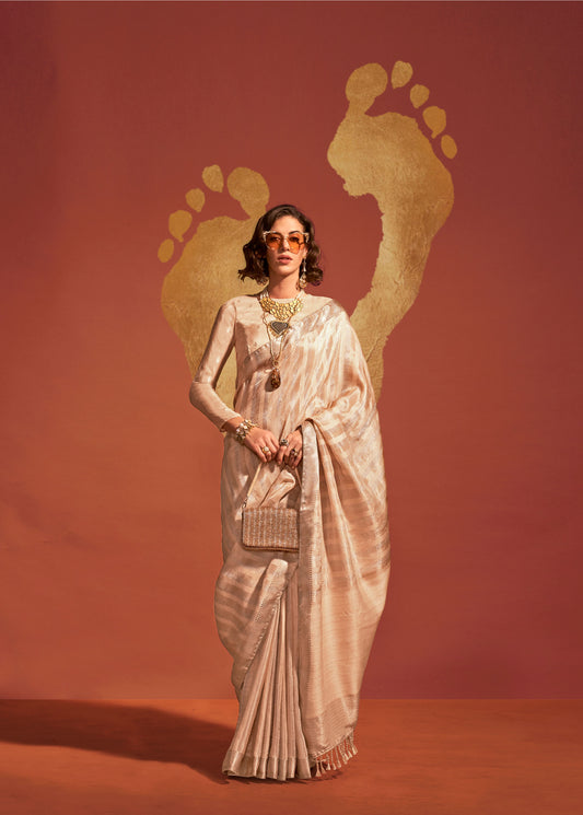 Ivory Ksatsuma Pure Viscose Handloom Silk Saree