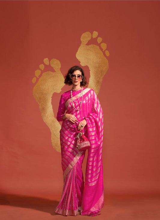 Pink Ksatsuma Pure Viscose Handloom Silk Saree