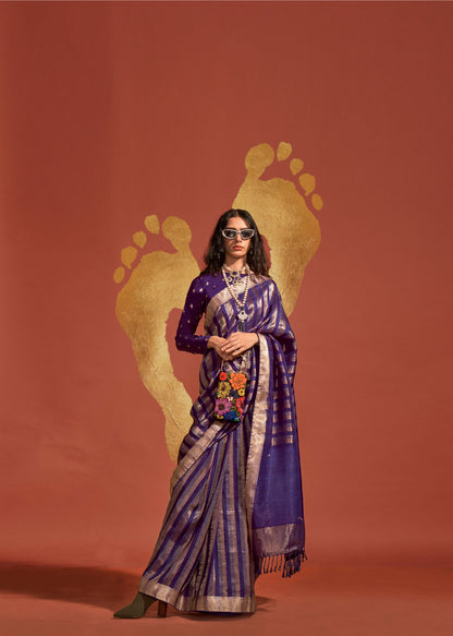 Violet Ksatsuma Pure Viscose Handloom Silk Saree