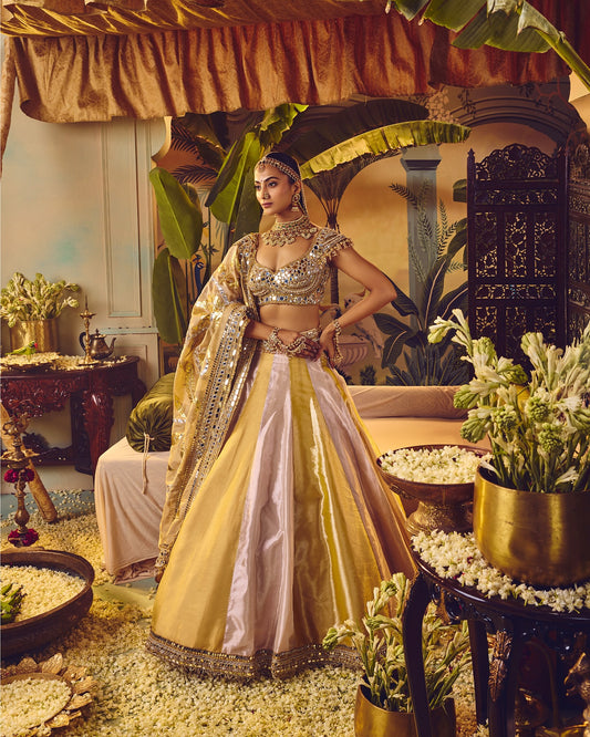 Custom Yellow heavy embroidered bridal lehenga