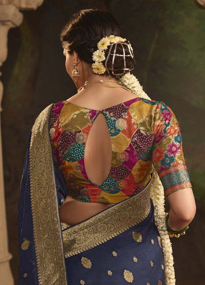 navy Blue Crepe Dola Silk Weaving Sinduri Raas Saree