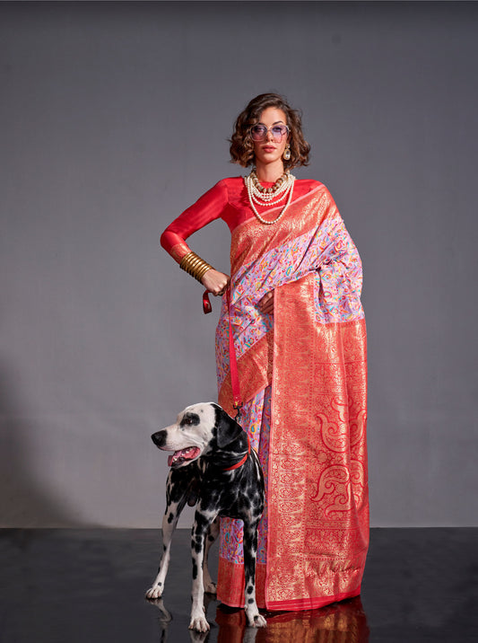 Violet Knaaz Modal Kashmiri Chaap Handloom Saree