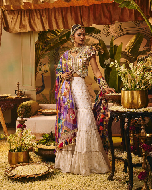 Custom White Sangeet and multi color dupatta