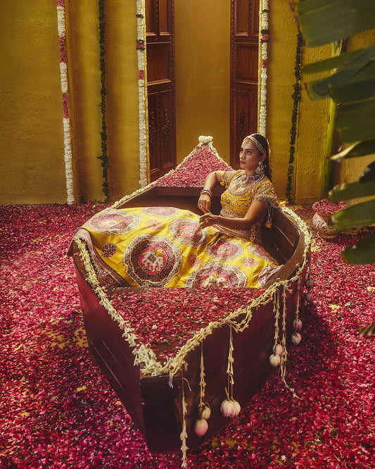 Custom Yellow Silk Bridal lehenga