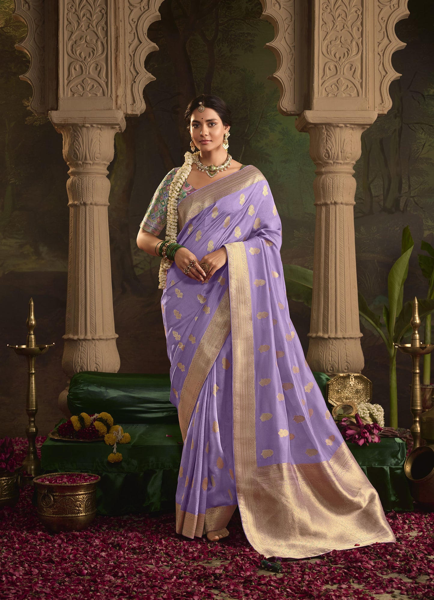 Violet Crepe Dola Silk Weaving Sinduri Raas Saree