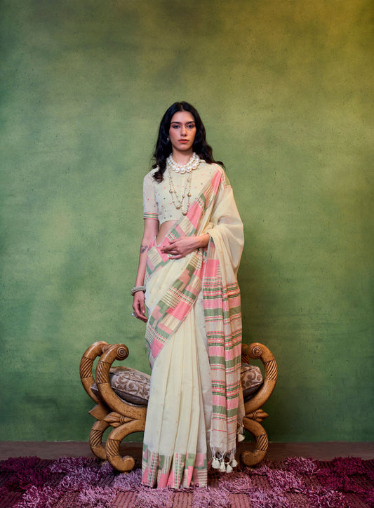Cream Khwaaish Spun Handloom Silk Saree