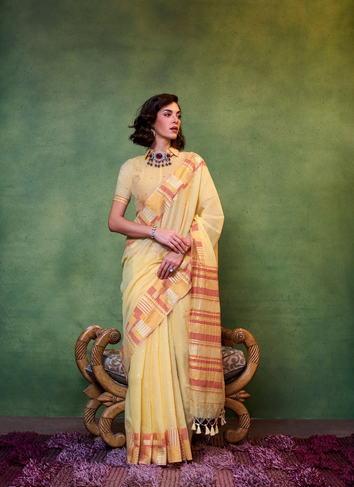 Pale Yellow Khwaaish Spun Handloom Silk Saree