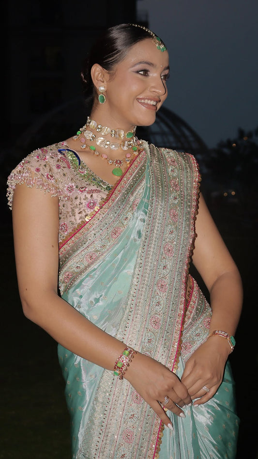 Custom Heavy Green Saree