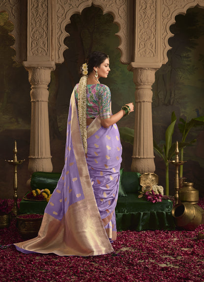 Violet Crepe Dola Silk Weaving Sinduri Raas Saree
