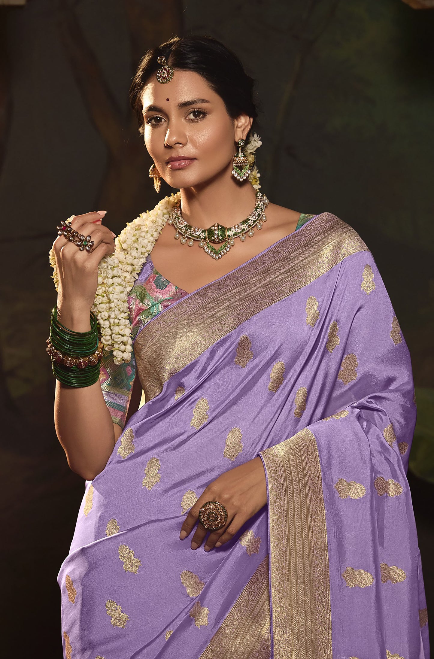 Violet Crepe Dola Silk Weaving Sinduri Raas Saree
