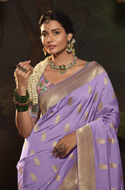 Violet Crepe Dola Silk Weaving Sinduri Raas Saree
