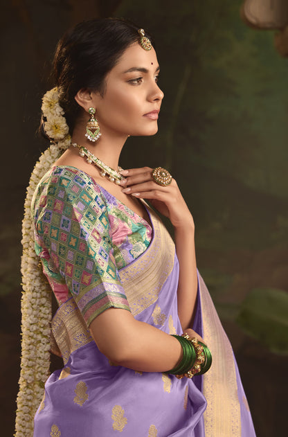 Violet Crepe Dola Silk Weaving Sinduri Raas Saree