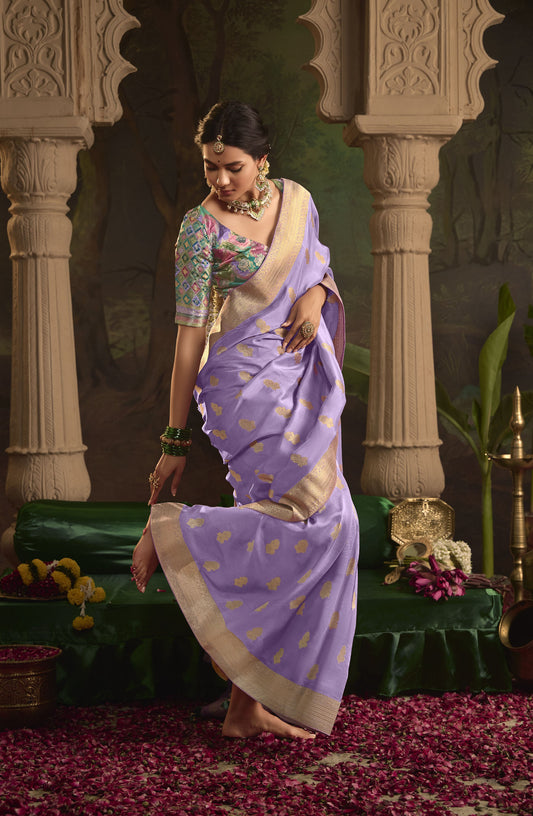 Violet Crepe Dola Silk Weaving Sinduri Raas Saree